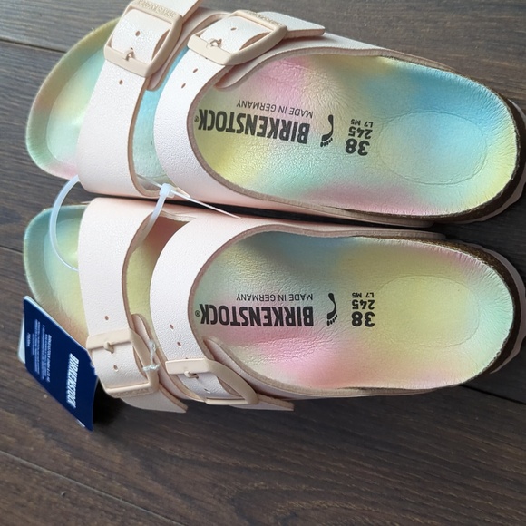 Birkenstock ARIZONA VEGAN Slide Sandals In OMBRE LIGHT ROSE - Picture 3 of 11